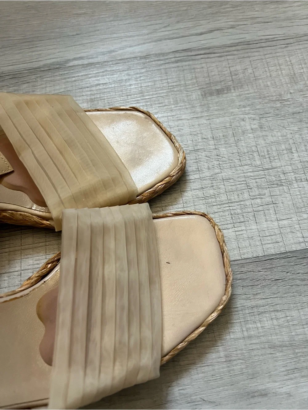 STUART WEITZMAN Cream Espadrille Wedge Sandals with Wrap Ankle Tie Tulle Size 9 - Picture 6 of 14